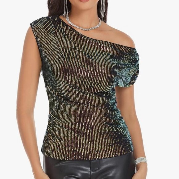 One-Shoulder Sequin Party Top - Perfect for Glam Nights! - Picture 1 of 3